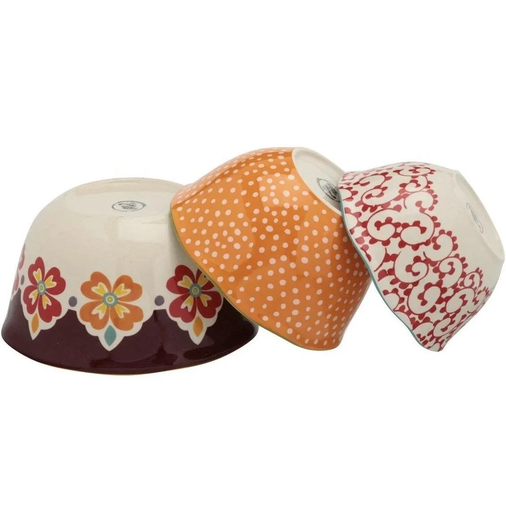 The Pioneer Woman Flea Market 3-Piece Nesting Stoneware Bowl Set Mixing Ceramic